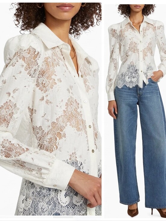 L'AGENCE Tops - L'AGENCE $375 Jenica Floral Lace Blouse Ivory Women's Small Petite Coquettegirl